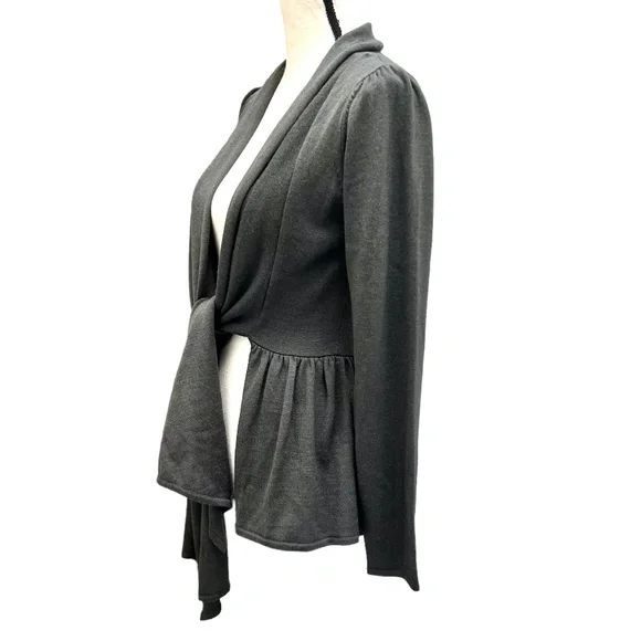 TEMPERLEY LONDON OLIVE GREEN WOOL & SILK TIE FRONT PEPLUM OPEN CARDIGAN